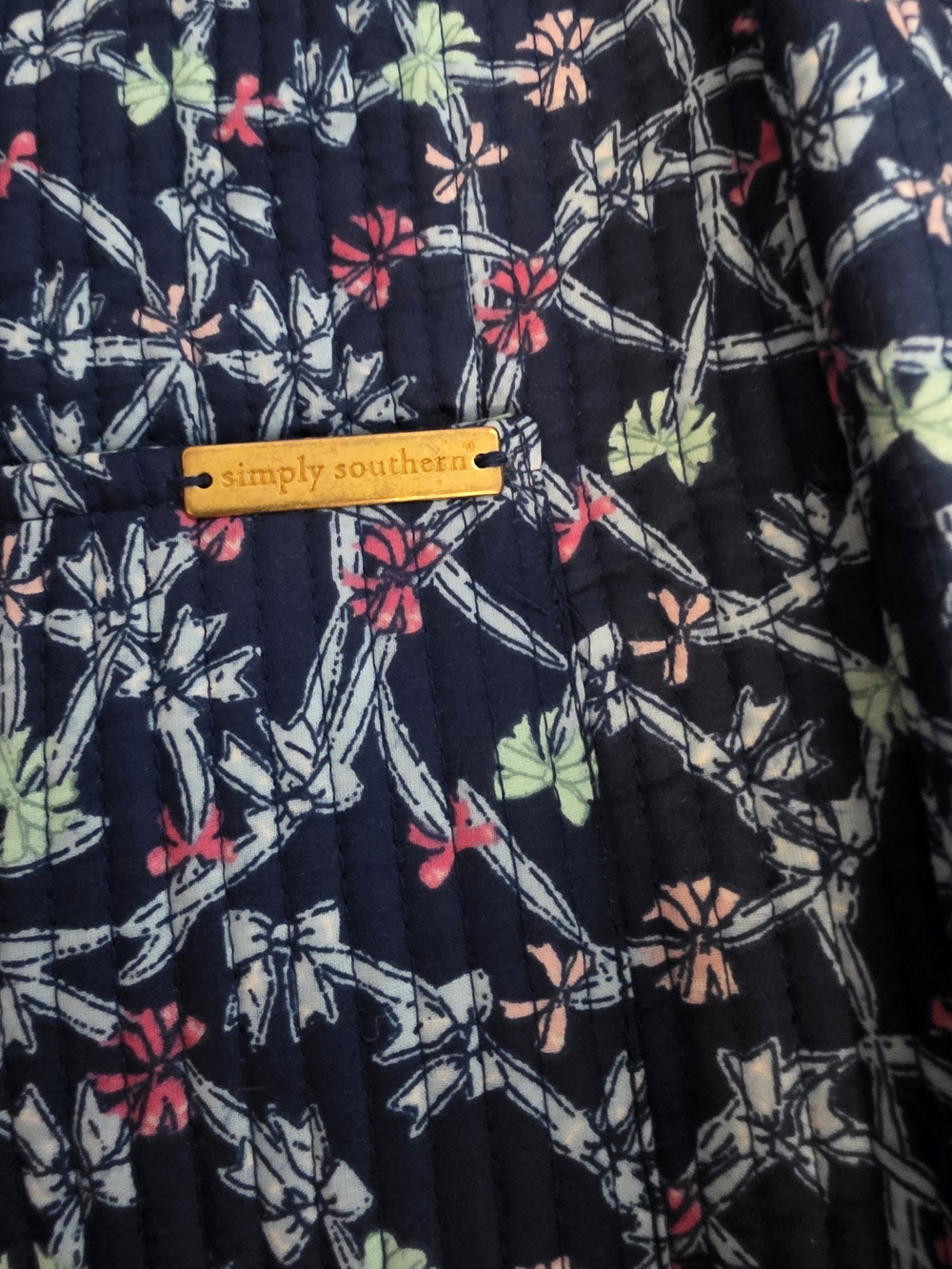 Simply Southern Navy Floral Quilted Button-Down with Striped Ruffle TIE FRONT - Picture 4 of 10